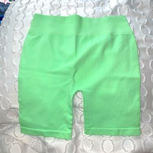 Biker shorts. Never worn. Lime green! Ribbed